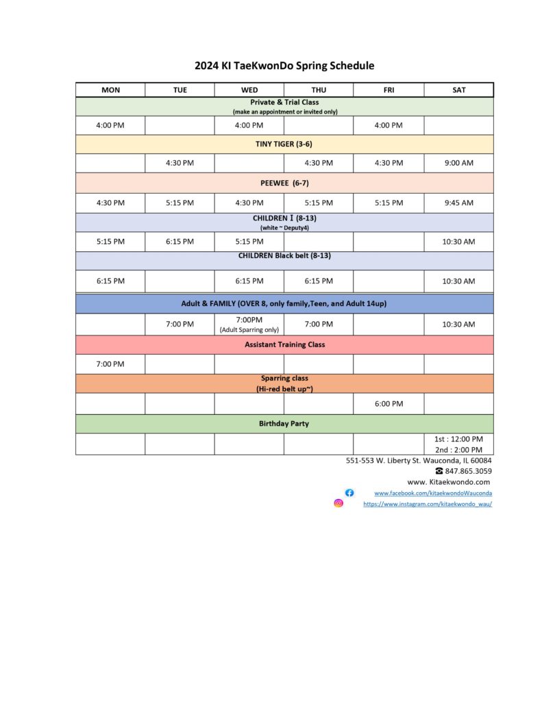 2024 KI Taekwondo Spring Schedule (1)