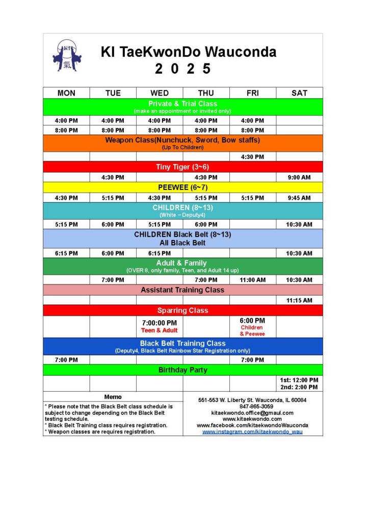 AUG 2025 New Schedule - Ki Taekwondo Wau.