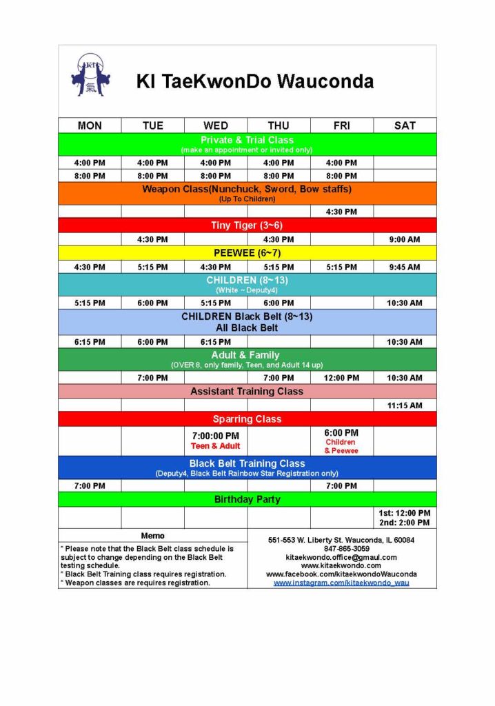 2025 KI TAEKWONDO Schedule